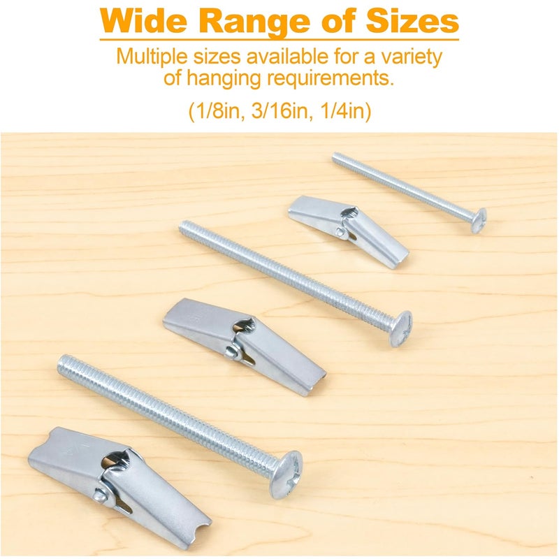 KURUI Heavy Duty Hollow Wall Anchors for Drywall Ceiling, Toggle Bolts and Wing Nut Kit, 28Pcs Metal Drywall Anchors and Screws Assortment Set, 3 Sizes Butterfly Anchors for Hanging 1/8, 3/16, 1/4 - Image 4